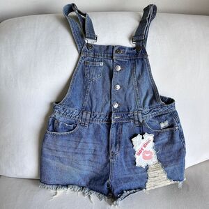 Hot Kiss Ava Overalls Distressed Denim Shorts Bibs Sz 10 NWT